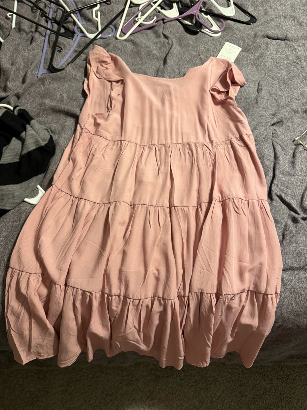 Women’s Pink Tiered Mini Dress - Lightweight Ruffle Sleeve